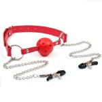 Nipple clamp with mouth gag